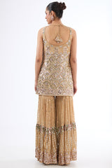 Golden Georgette Sequins Embroidered Sharara Set