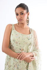 Pista Green Georgette Sequins Embroidered Sharara Set