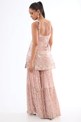 Peach Georgette Sequins Embroidered Sharara Set