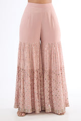 Peach Georgette Sequins Embroidered Sharara Set