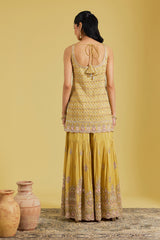 Mustard Tissue Embroidered Gharara Set