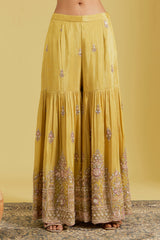 Mustard Tissue Embroidered Gharara Set