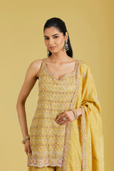 Mustard Tissue Embroidered Gharara Set