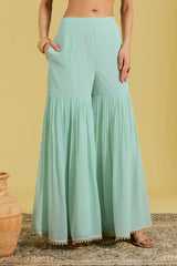 Sea green Resham & Cutdana Embellished Shirt Garara Set
