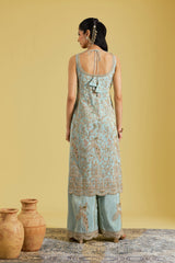 Ice Blue Tissue Embroidered Gharara Set