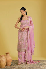 Pink Tissue Embroidered Gharara Set