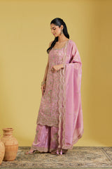 Pink Tissue Embroidered Gharara Set