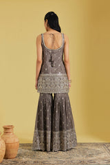 Mouse Geometrical Jaal Heavy Embroidered Shirt with Garara.