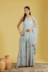Grey Tissue Embroidered Gharara Set