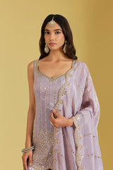 Lilac Motif Floral Jaal Embroidered Garara Set