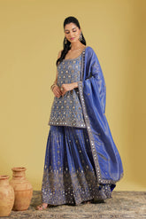 Navy Blue Tissue Embroidered Gharara Set