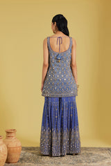 Navy Blue Embroidered Gharara Set