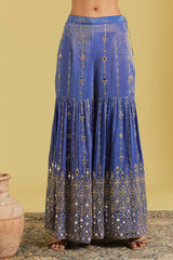 Navy Blue Tissue Embroidered Gharara Set
