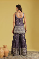 Purple Geometrical Jaal Heavy Embroidered Shirt with Garara.