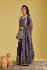 Purple Geometrical Jaal Heavy Embroidered Shirt with Garara.