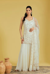 Ivory Net Embroidered Gharara Set