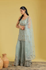 Pista Net & Georgette Embroidered Sharara Set