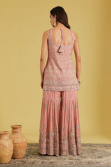 Peach Tissue Embroidered Gharara Set