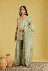 Pista Motif Floral Jaal Embroidered Garara Set