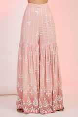 Designer Peach Pink Ombre Sharara Set with Sequins Embroidery