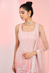 Designer Peach Pink Ombre Sharara Set with Sequins Embroidery