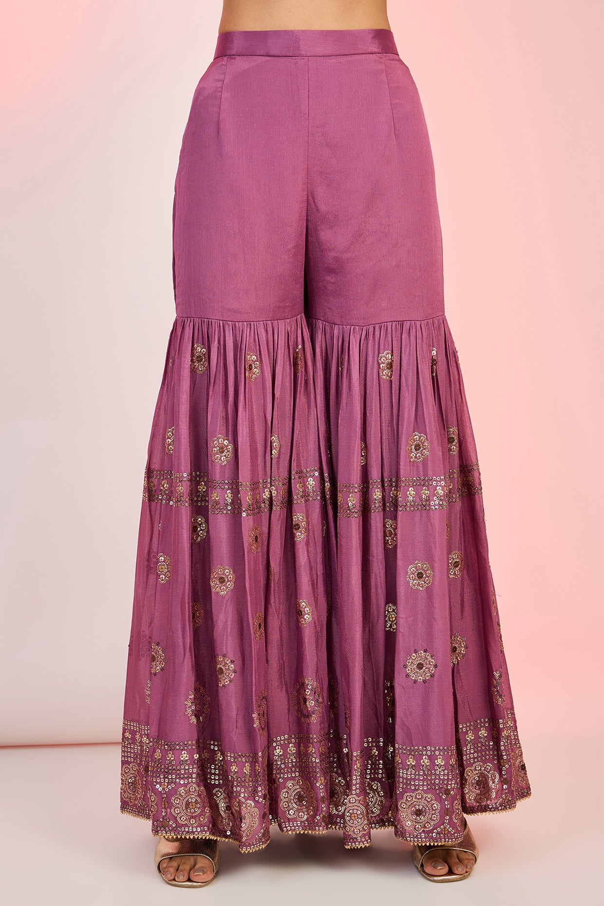 Flower Jaal Embroidered Kurta Sharara Set for Wedding & Festive Wear