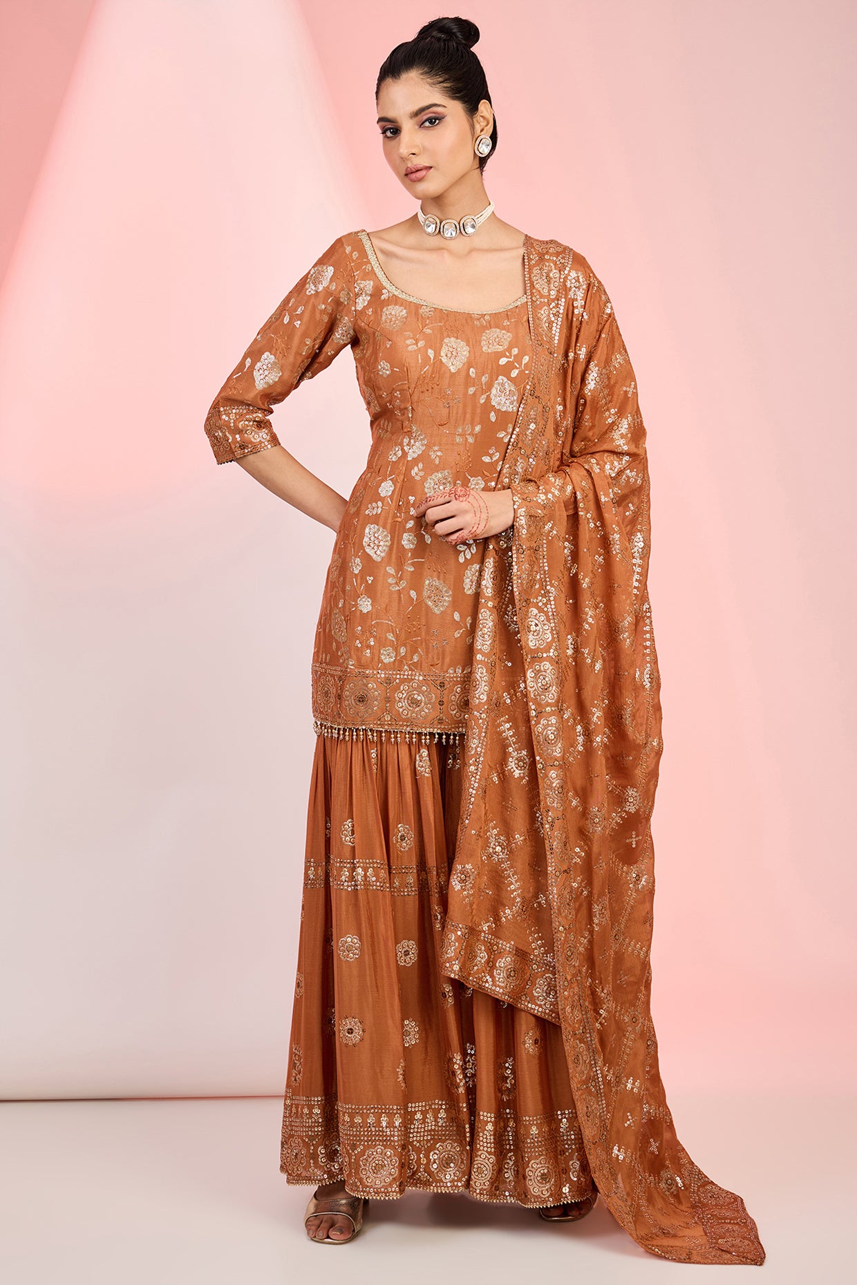 Floral Jaal Embroidered Kurta Sharara – Festive Indian Outfit