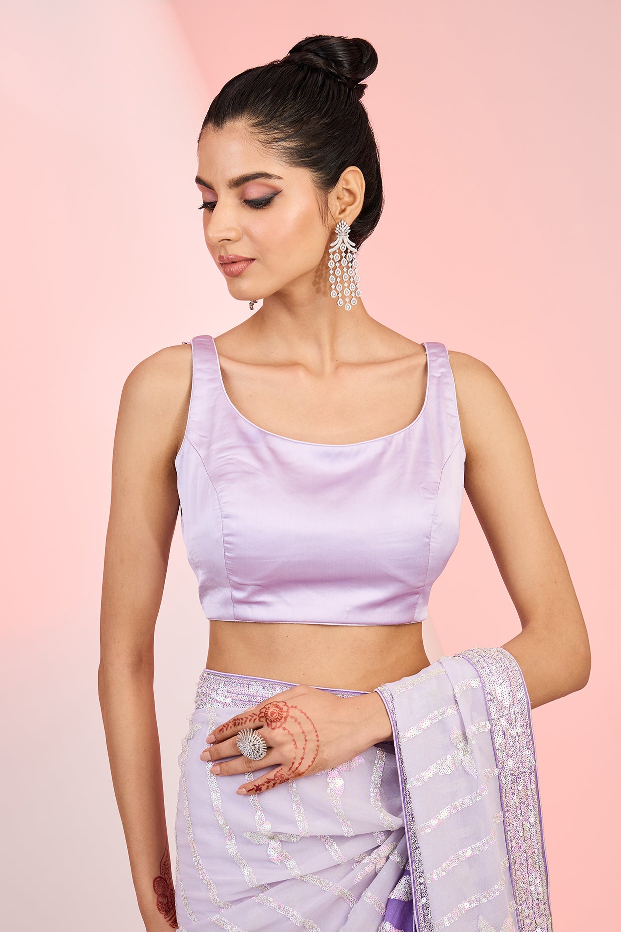 Purple Georgette Sequins Embroidered Ombre Saree