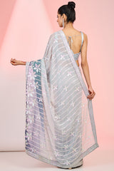 Grey Georgette Sequins Embroidered Ombre Saree