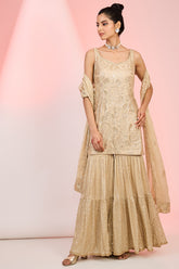 Fawn Chinon Sequin Embroidered Sharara Set for Party & Festive Wear