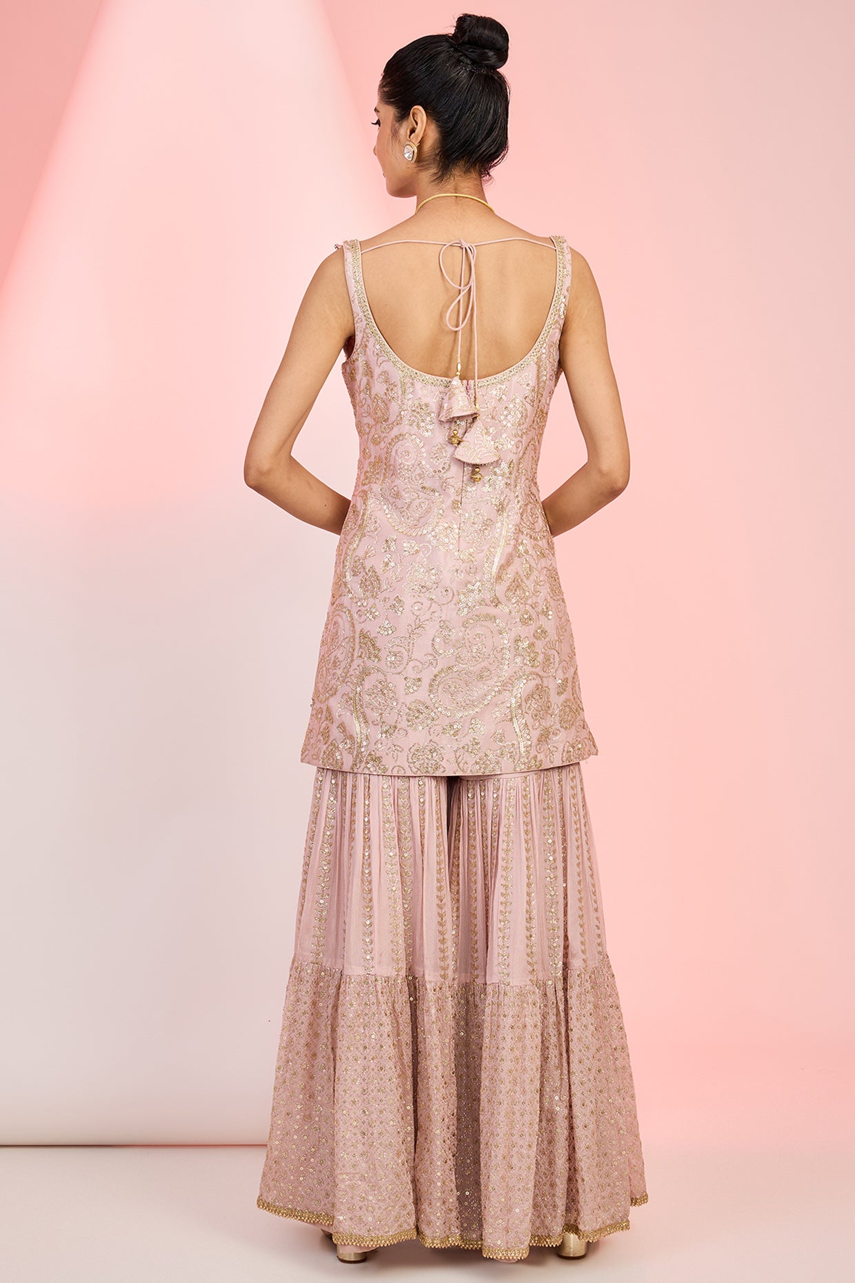 Light Pink Chinon Sequin Embroidered Sharara Set – Ethnic Wear