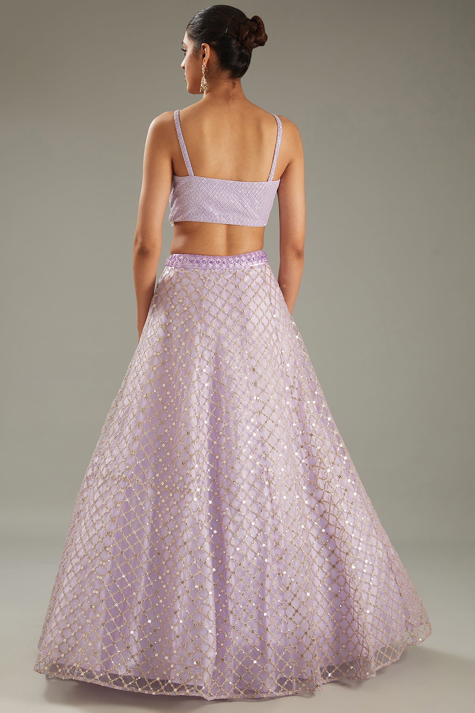 Mauve Net Zari Embroidered Lehenga Set