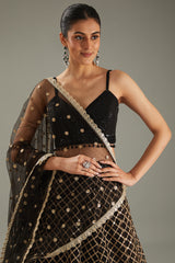 Black Net Zari Embroidered Lehenga Set