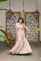 Pink Net Sweetheart Neck Embellished And Woven Lehenga Set