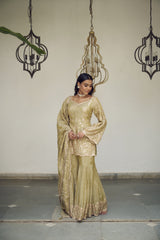 A sea green floral jaal adorned with delicate sequin embellishments.