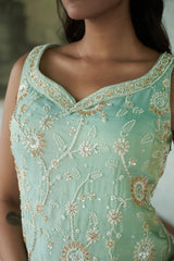Ice Blue Tissue V-neck Embroidered Kurta Gharara Set