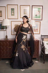 Black Jacquard, Net Sweetheart Neck Embroidered Lehenga Set