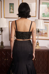 Black Jacquard, Net Sweetheart Neck Embroidered Lehenga Set