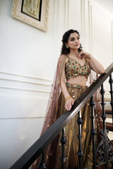 Coffee Brown Geometric Stone & Gota Lehenga Set