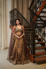 Coffee Brown Geometric Stone & Gota Lehenga Set