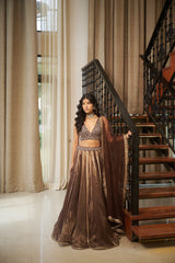 Coco Brown Abstract Stone & Mirror Work Lehenga SetCoco Brown Abstract Stone & Mirror Work Lehenga Set