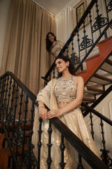Ivory Floral Jaal Stone & Pearl Lehenga Set