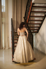 Ivory Floral Jaal Stone & Pearl Lehenga Set