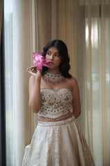 Pista Floral Jaal Stone & Pearl Lehenga Set