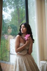 Pista Floral Jaal Stone & Pearl Lehenga Set