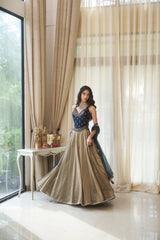Blue Dabka, Nakshi & Cutdana Jaal Lehenga Set