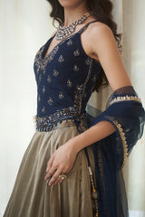 Blue Dabka, Nakshi & Cutdana Jaal Lehenga Set