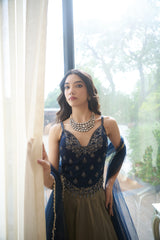 Blue Dabka, Nakshi & Cutdana Jaal Lehenga Set