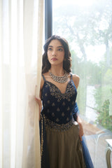 Blue Dabka, Nakshi & Cutdana Jaal Lehenga Set