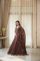 Coffee Brown Pure Silk Floral Jaal Lehenga Set